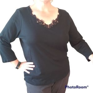 CHAPS | Black V-neck 3/4 Sleeve Shirt | Size 2X